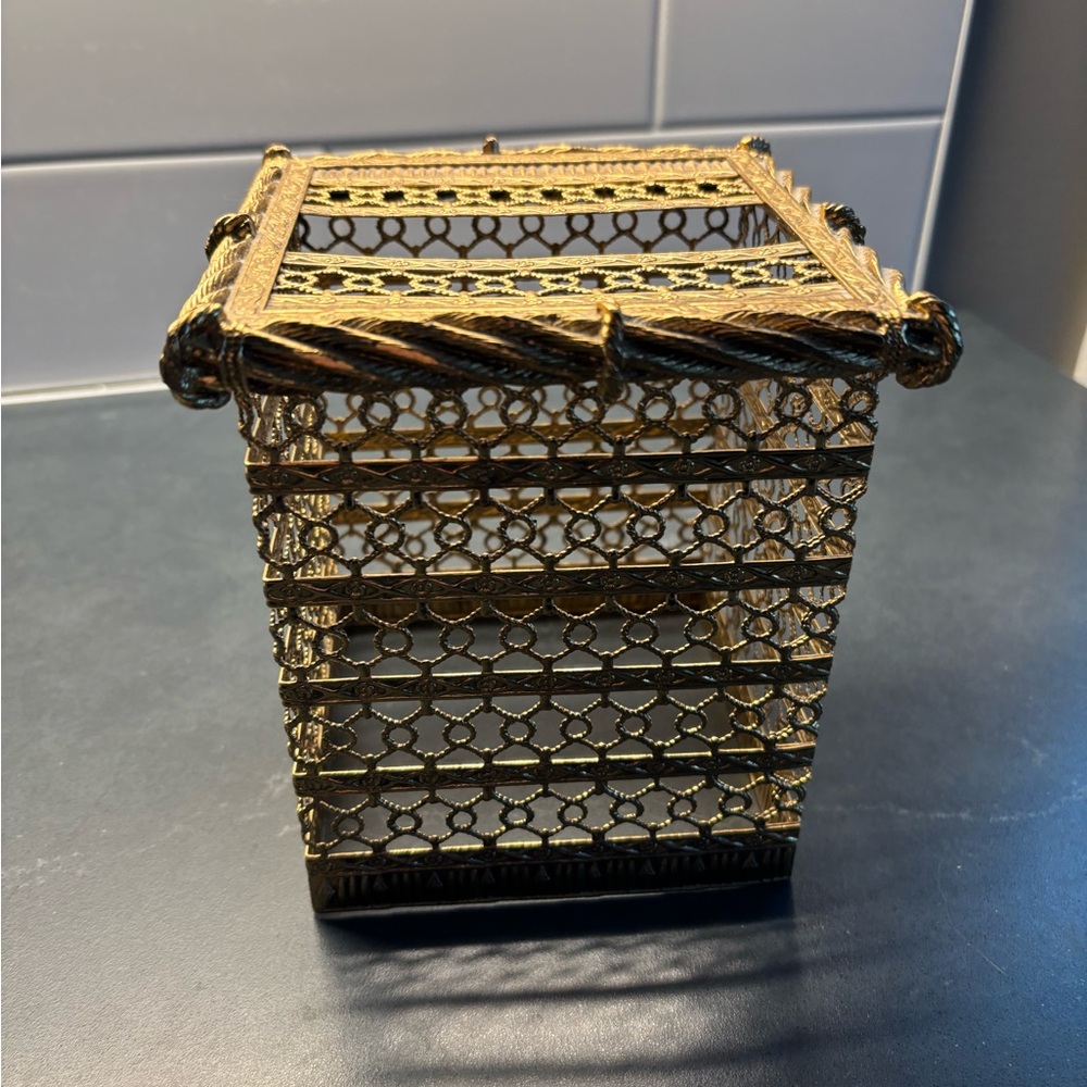 Ornate Gold Metal Decorative Accent Holder Hollywood Regency